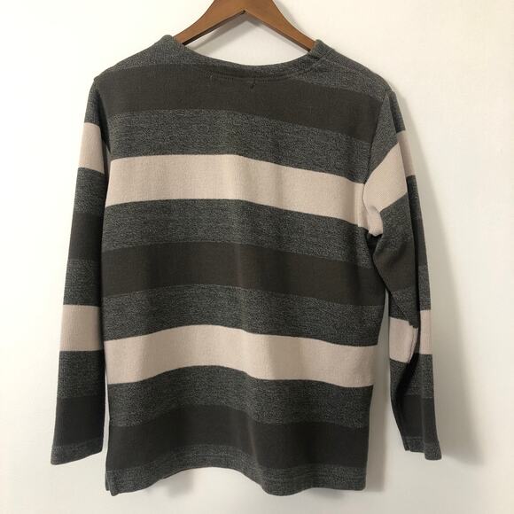 Dress Barn Stripe Knit Sweater M Neutral Minimalist Top Green Tan Relaxed Fit - Picture 4 of 7